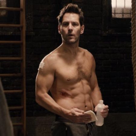 Shirtless Paul Rudd treating his wound